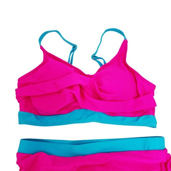 Two-Piece Pink & Blue Girls Swimsuit With Adjustable Straps Size 13 14 y - Picture 6 of 6